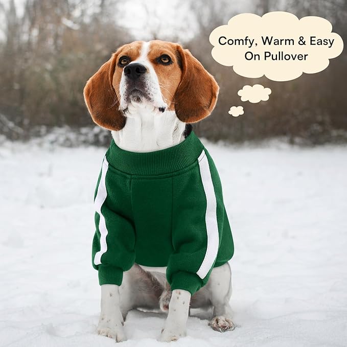 Queenmore XS Christmas Dog Sweater, Cozy Fleece Dog Sweatshirt, Warm Winter Fleece Jacket for Small, Medium & Large Dogs with Leash Hole/Reflective Stripes Green