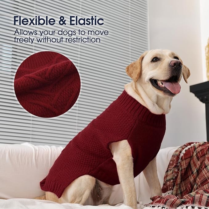 IECOii Dog Sweaters for Large Dogs, XXL Dog Sweater Warm Pullover Vest for Winter, Knitted Sweatshirt for Extra Large Dogs Boy Girl, Labradors, Pitbull Sweaters, DarkRed - 2XL