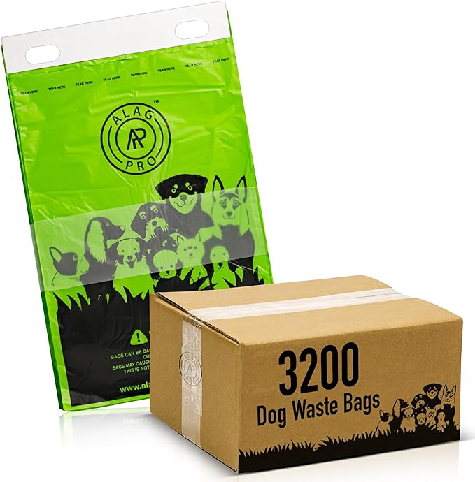 ALAGPRO® 3200 Pull-Strap Dog Waste Station Refill Header Bags - Fit Any Pet Waste Header Stations - 45% Thicker than Competitor Bags - 32 Headers of 100 Bags for Backyard, Parks & HOA's