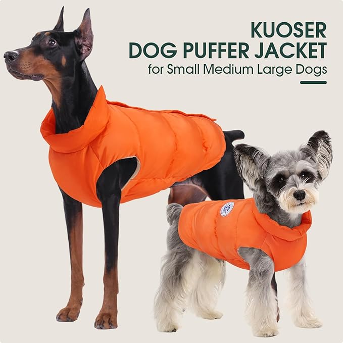 Kuoser Dog Coat Padded Vest, Windproof Dog Jacket, XL Warm Dogs Cold Weather Coats for Large Dogs, Lightweight Doggie Winter Clothes Outwear Pet Snowsuit Costume for Indoor Outdoor, Orange XL