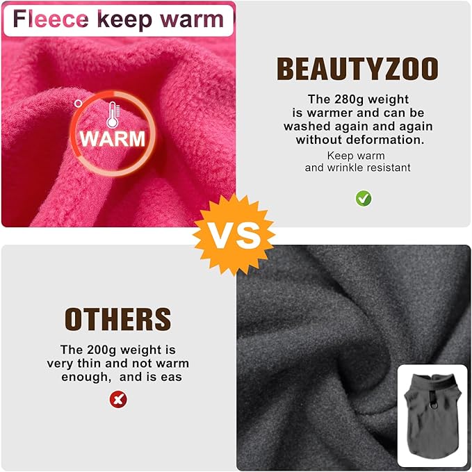 BEAUTYZOO Dog Fleece Vest Sweater Winter Jacket for Small and Medium Dogs with D-Ring Leash Cold Weather Coat Hoodie for XS S M Dogs Boy or Girls,Rose L