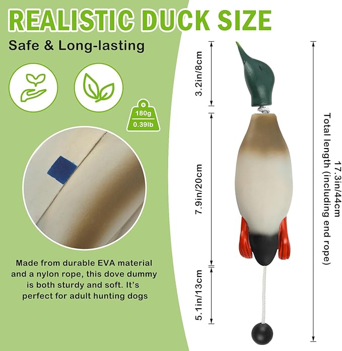 Archerest Dead Duck Dove Pheasant Dummy Bumper Toys for Waterfowl Hunting Retriever Dog Training, Floating Mallard Dummy Trainer Outdoor Soft Durable Realistic Fowl