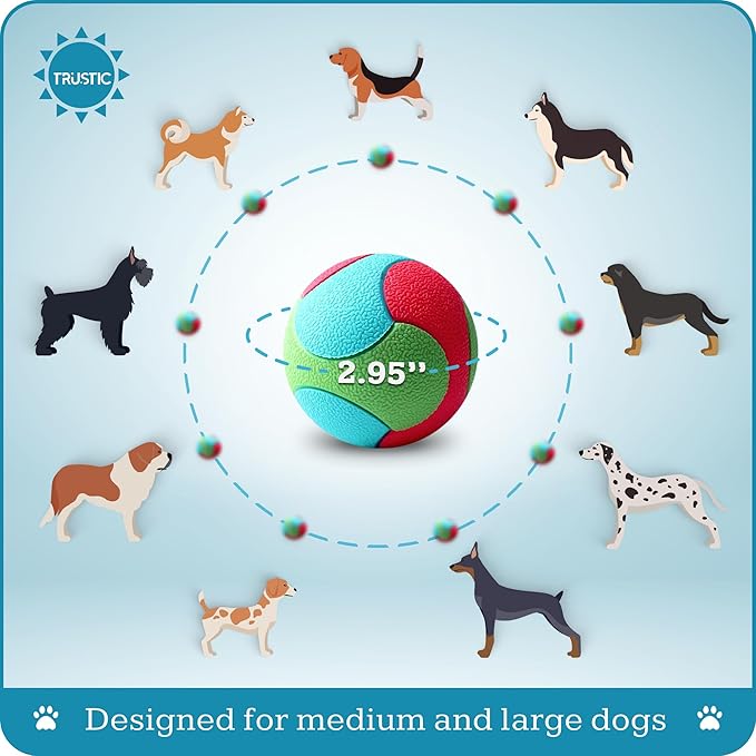 Rubber Fetch Dog Balls 3 inch for Large and Medium Breeds, Durable Toy for Chewers (4 Pack)