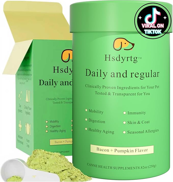 Dog Supplies - Dog Multivitamin Powder with Chondroitin, Omega 3, Probiotics for Hip & Joint Support, Skin & Coat Health, and Digestion. Easy-Mix Powder Supplement for Dogs - 250g