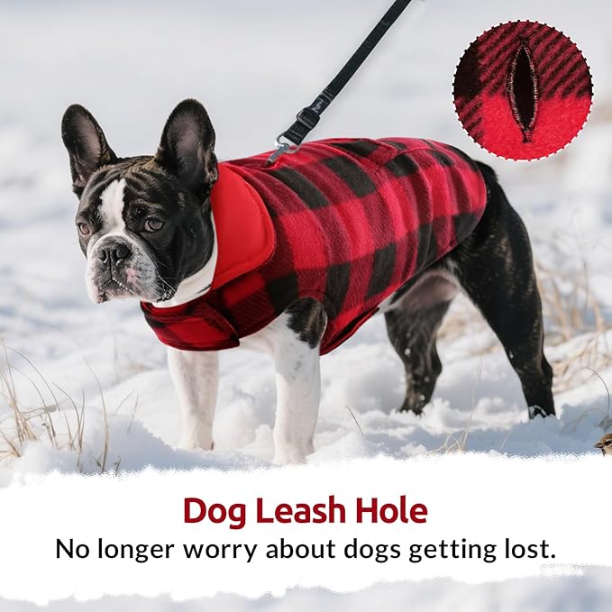 ASENKU Dog Winter Coat, Fleece Doggie Jacket Plaid Reversible Vest Waterproof Windproof Cold Weather Clothes for Small Medium Large Dogs(Red XXXL)