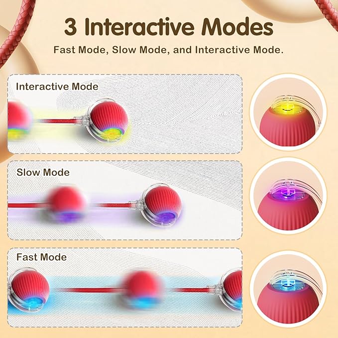 Interactive Cat Toy Ball, 2025 Upgraded Cat Toys for Bored Indoor Adult Cats, Self Rolling Interactive Dog Ball Toy, Automatic Smart Pet Toy Ball Kitten Toys (Red Green)