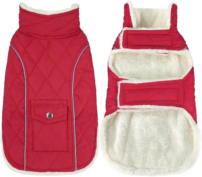 Malier Dog Winter Coat, Windproof Dog Cold Weather Coats with Real Pocket, Winter Extra Warm Pet Coat Fleece Jacket Reflective Clothes for Small Medium Large Dogs and Puppy (Red, X-Small)