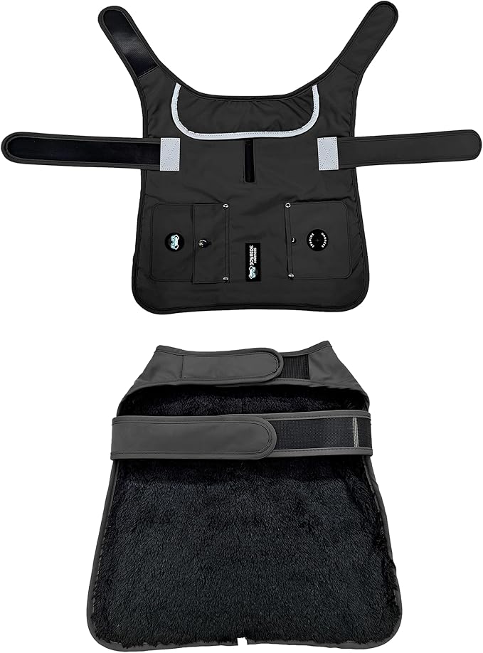 Joyride Harness FrostFlex Dog Winter Jacket - Fleece Lined & Water-Resistant - Snowsuit with Pockets for Treats & Poop Bags - Durable Cold Weather Dog Coat - Black Onyx-L