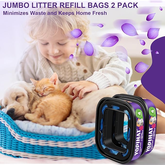 Jumbo Square Refill Bags 2 Pack – Lasts Up to 8 Months – Plant Scented Dog Poop Bags for Dogs – Pet Waste Refills for Odor Control – Fits Pet Genie Dog Waste Disposal System & Litter Genie Pails