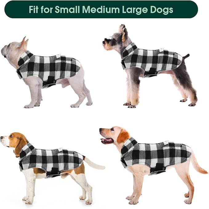Kuoser Dog Winter Coat, Windproof Dog Fleece Jacket British Style Plaid Cold Weather Doggie Vest Coats, Reversible Cozy Warm Puppy Clothes Pet Apparel for Small Dogs S