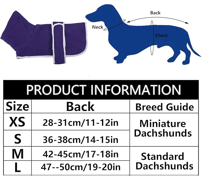 Geyecete Dachshund Sweaters for Dogs Jacket,Dachshund Coat Perfect Dog Winter Coat with Padded Fleece Lining,high Collar,Dog Snowsuit-Purple-M