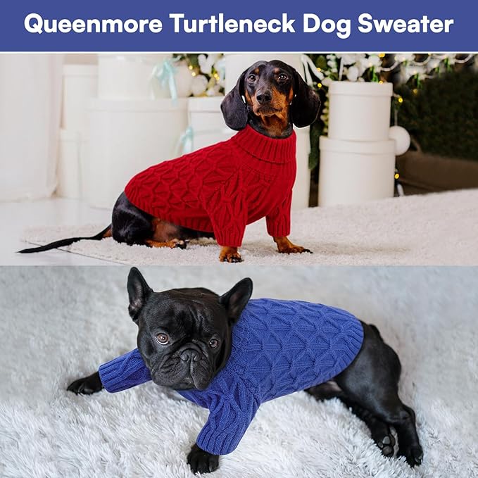 Queenmore Knitted XS Dog Sweater,Turtleneck Pullover Small Dog Sweater,Soft DogSweaters for Small Dogs Male Female, Pet Sweaters for Dogs,Thick Warm Pet Clothes for Teacup,Chihuahua(Royal Blue,XS)