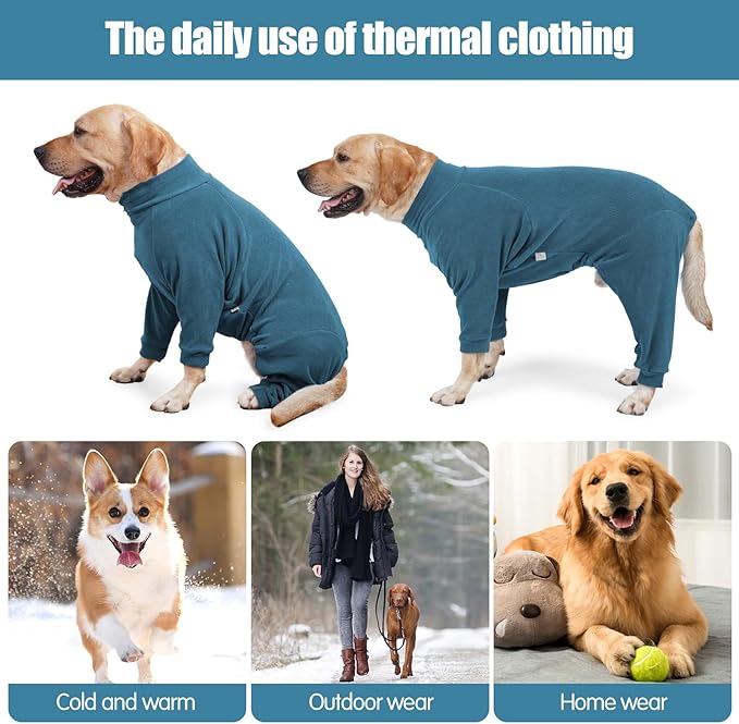 Dog Winter Coat for Small Medium Large Dog Run Walk Sleep Pet Warm Fleece Sweater & Windproof Pajamas Snow Jacket 3XL Turquoise