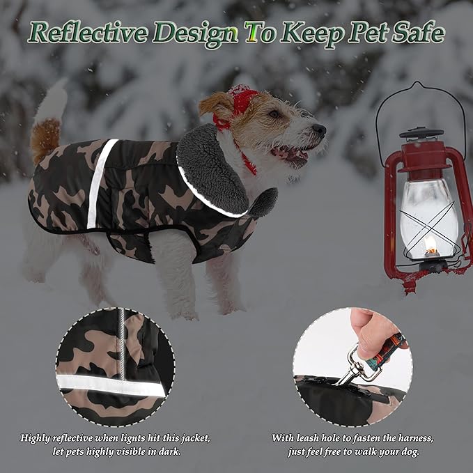 Dogcheer Warm Dog Coat, Waterproof Dog Jacket Christmas Puppy Winter Coat with Buckle, Reflective Adjustable Pet Snow Jacket Fleece Sweater for Small Medium Large Dogs - Dusty Pink Camo, M