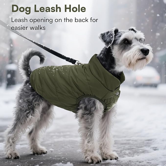 ASENKU Windproof Dog Winter Coat Waterproof Fleece Jacket Cold Weather Pet Apparel for Small Medium Large Dogs (ArmyGreen, L)