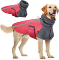 SlowTon Winter Dog Coat, Warm Polar Fleece Lining Doggie Outdoor Jacket with Turtleneck Scarf Reflective Stripe Adjustable Waterproof Windproof Puppy Vest Soft Pet Outfits (XL,Red)