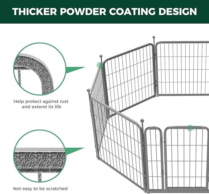 FXW Garden Fence Outdoor for The Yard – 24in(H) x 45.6ft(L) Heavy Duty Metal Animal Barrier for Dog and Rabbit, Decorative Dog Fence, 24 Panels, Silver