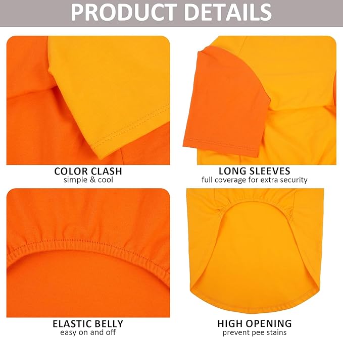 2 Pack Large Dog T-Shirts 3XL - Breathable Durable Cotton Shirt, Shedding Control Protect Skin Dogs Clothes for Husky, Labrador, Summer Hot Day Sleep, Walk, Sea, Park Play, Camping, Orange
