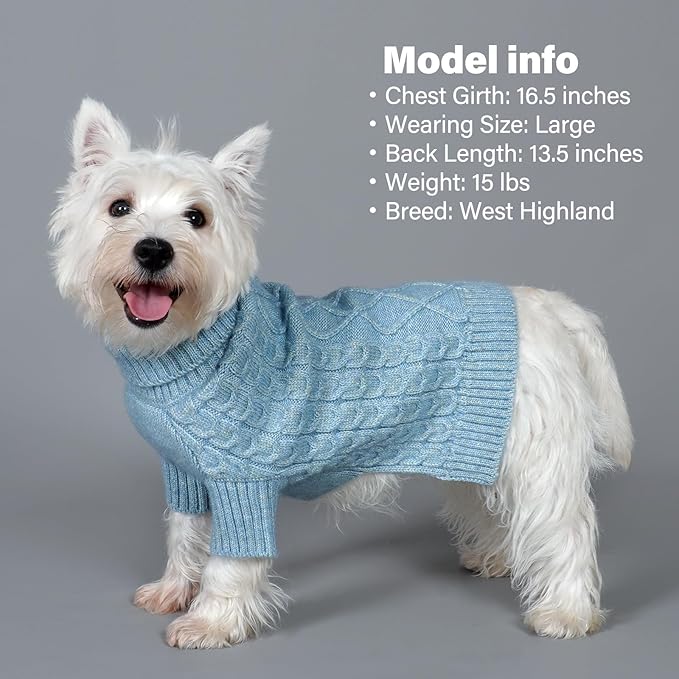 KYEESE Dog Sweater Comfy Dogs Clothes Stretchy Small Pet Sweater, Turtleneck Dog Sweater for Small Dogs Soft Pet Knitwear Pet Coats with Long Sleeve for Cold Weather, Blue, Large