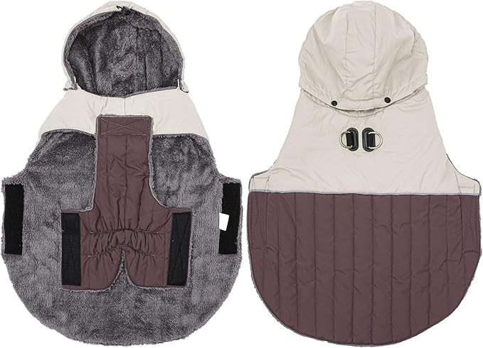 Detachable Hooded Dog Coat with Harness for Small Dogs,Super Warm Fleece Puppy Jacket for Cold Winter Doggie Coats,Brown XS