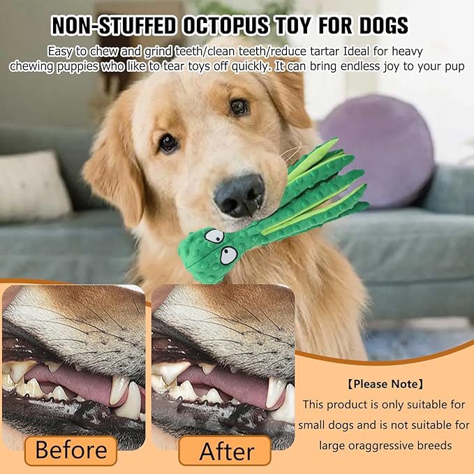 Dog Squeaky Toys Octopus, No Stuffing Plush Toys, Squeaky Octopus Dog Toy - Durable Plush for Puppies, Interactive Dogs Toys for Aggressive Chewers (Purple+Blue)