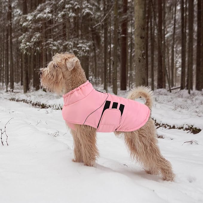 Peferhouse Dog Warm Winter Coats for Extra-Large Dogs, Dog Cold Weather Coat Dog Windproof Reflective Jacket with Harness Hole Thick Dog Vest Jacket Pink XL