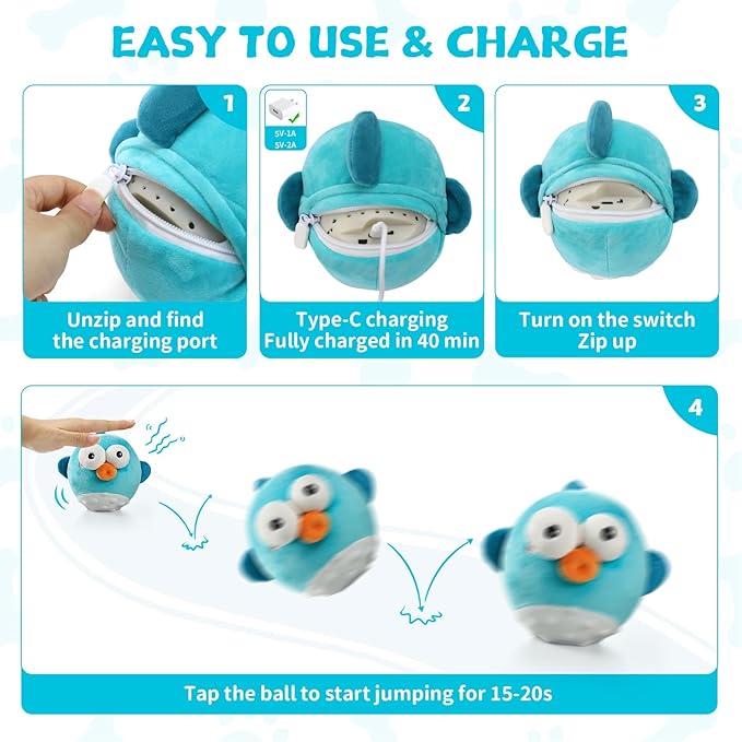 Interactive Dog Toy Ball, Rechargeable Jumping Plush Toy with Motion Activation for Small Large Dogs, Squeaky Moving Bouncing Ball for Pets Keep Busy Reduce Boredom, No Loud Music (Puffer)