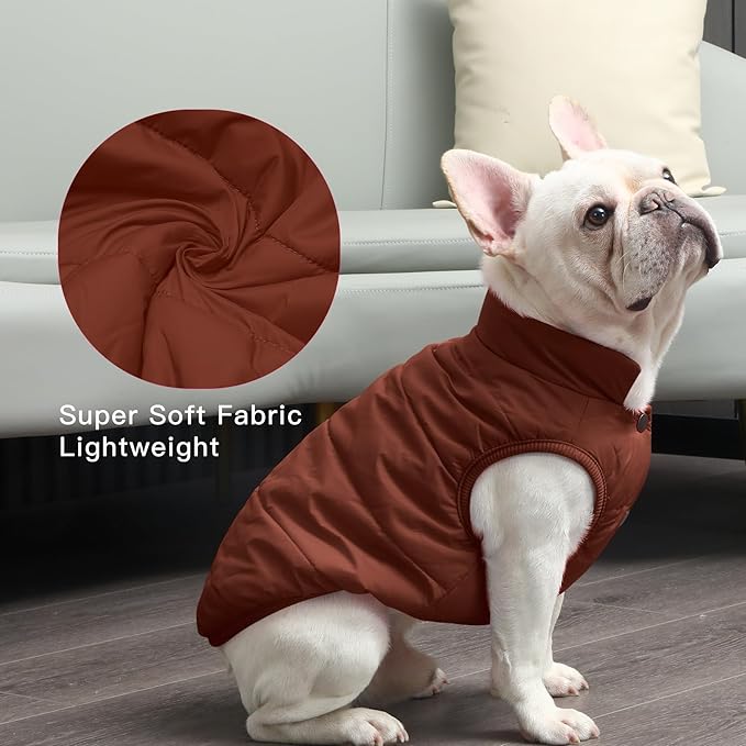 2 Layers Fleece Lined Warm Dog Jacket for Puppy Winter Cold Weather,Soft Windproof Small Dog Coat,Brown M