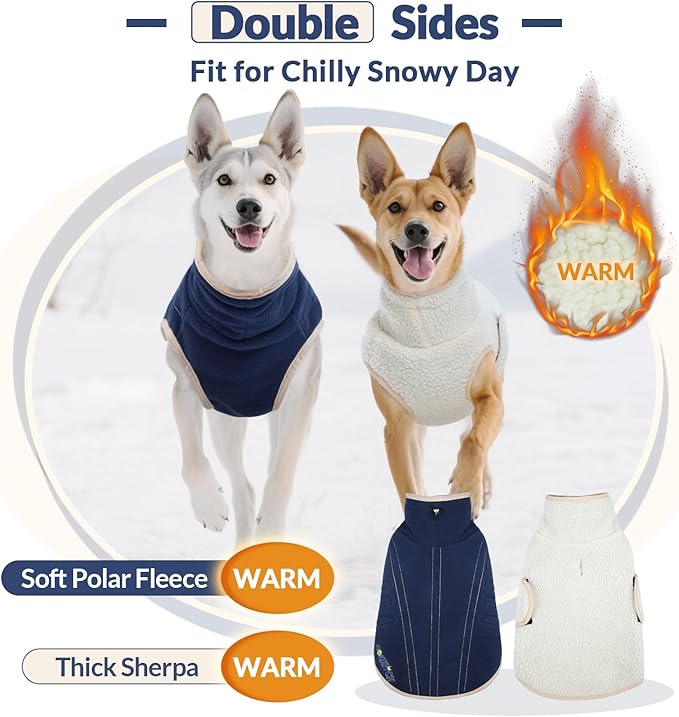 ROZKITCH Reversible Large Dog Jacket, Warm Fleece Sherpa Sweater with Leash Hole, Windproof Cold Weather Coat Winter Clothes Double-Sided Winter Vest for Large Giant Breeds DarkBlue 4XL