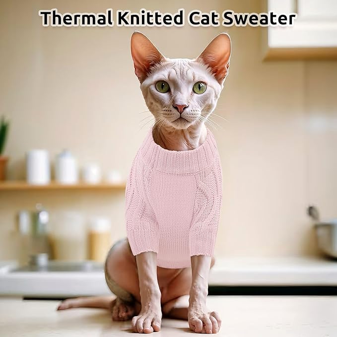 ASENKU Cat Sweater Soft Warm Puppy Clothes Knitwear for Kittens & Small Dogs, Thick Knitted Sweater for Sphynx Hairless Cats Teacup Chihuahua and Extra Small Dogs (Pink, L)