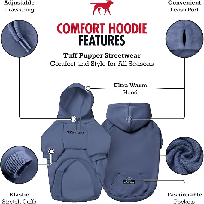Tuff Pupper Dog Hoodie | Premium Quality 100% Organic Cotton | Ultra Soft Interior for Superior Comfort | Elastic Cuffs & Drawstring for Warmth | Stretch Fit Suitable for All Breeds (Blue, S)