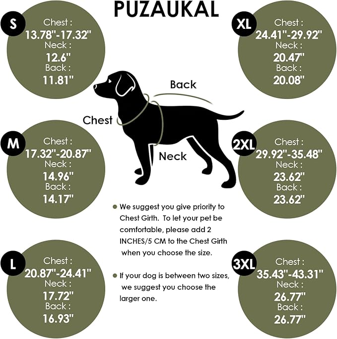 Dog Coat, Large Dog Jacket, Windproof Dogs Puffer Jacket, Fleece Lined Warm Dogs Winter Coat with Harness Hole(Army Green 2XL)