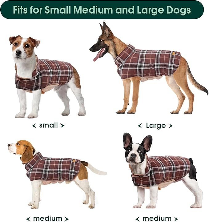 Kuoser Warm Dog Coat, Waterproof Dog Jacket for Extra Large Dogs, Adjustable Durable XXXL Doggie Winter Coat Reversible Puppy Cold Weather Apparel for Large Breed, Brown 3XL