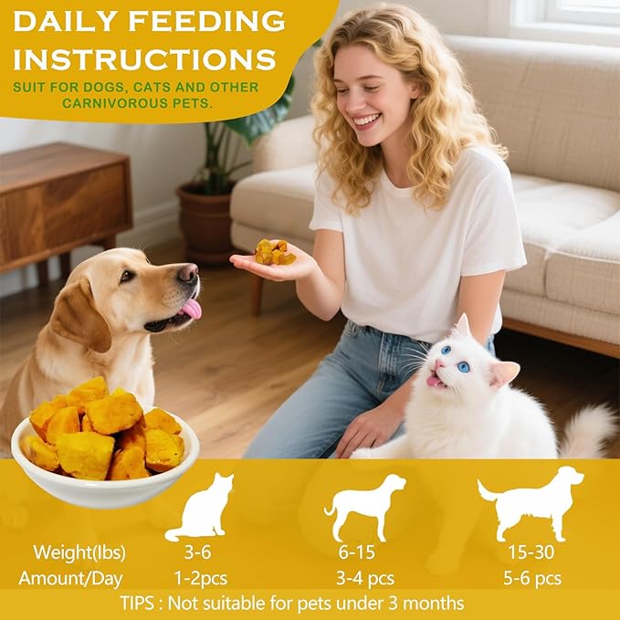 Freeze Dried Egg Yolk Cat & Dog Treats, Single Ingredient, High-Protein Training Treats and Food Topper for Dogs and Cats, Gluten & Grain Free, 7 oz (Chicken Egg Yolk)