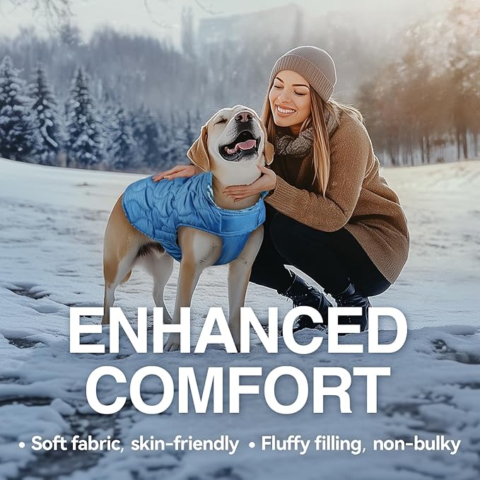 VIVAGLORY Softjoy Dog Coat, Dog Jacket for Winter & Christmas, Coat with Harness Hole & Velcro Closure, Reversible Plaid Checkered Warm Fluffy Heavy Duty for Puppy, XXS, Blue