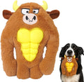 Tough Dog Toys for Heavy Chewers, Interactive Plush Dog Chew Toys with Rubber Muscles, Squeak Dog Toys for Aggressive Chewers, Dog Toy for Small Medium Large Breed (Hercules Cow)