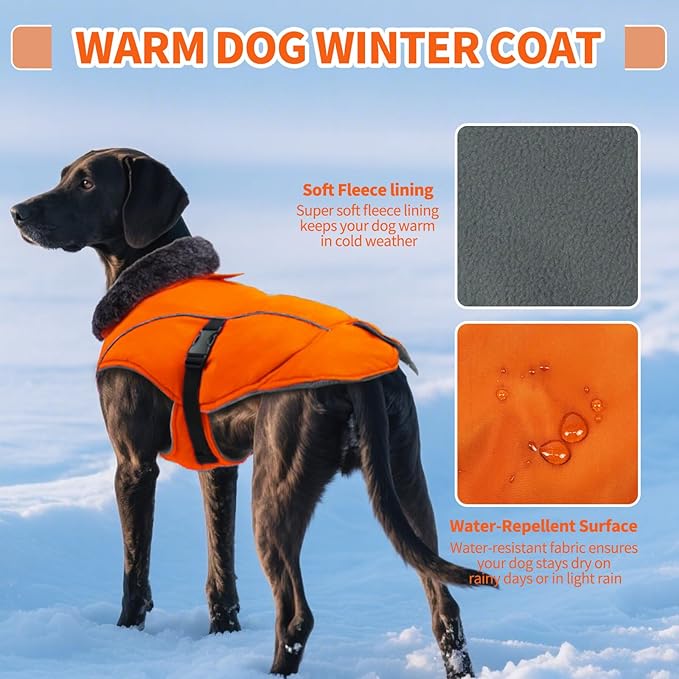 DENTRUN Small Dog Winter Warm Coat - Windproof Cozy Jacket, Thick Fleece Vest with Adjustable Belt, Water Repellent, Reflective Dog Sweater for Yorkie Dachshund Wear, Orange, S