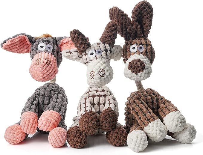 Squeaky Plush Dog Toys Pack for Puppy, 3 Pack Durable Stuffed Animal Plush Chew Toys with Squeakers, Cute Soft Dog Toys for Teeth Cleaning, for Small Medium Large Dogs