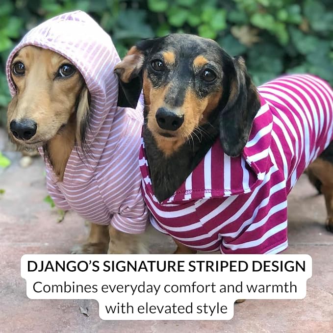 DJANGO Dog Hoodie – Warm, Lightweight, Soft & Stretchy Dog Sweater with Hood, Harness Hole & Elastic Waistband – Cozy Sweatshirt for Small Dogs up to 25 lbs, Dachshunds & Puppies – Boysenberry, Medium