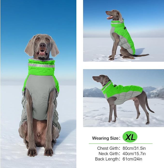 Warm Dog Coats for Large Dogs, Waterproof Dog Jacket with Harness Built in, Zipper Clousure, Fleece Lining, Turtleneck, for Cold Weather, Pet Snowsuit for Border Collie, Golden Retriever- XXL