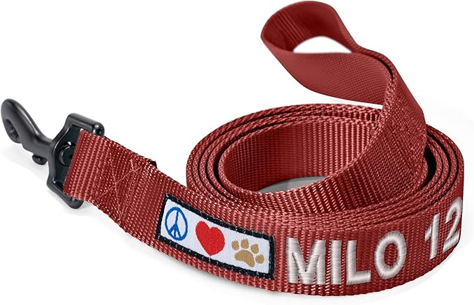 Pawtitas Personalized Dog Leash, 6 ft Long, Brown, Extra Small, Embroidered with Pet Name & Phone Number