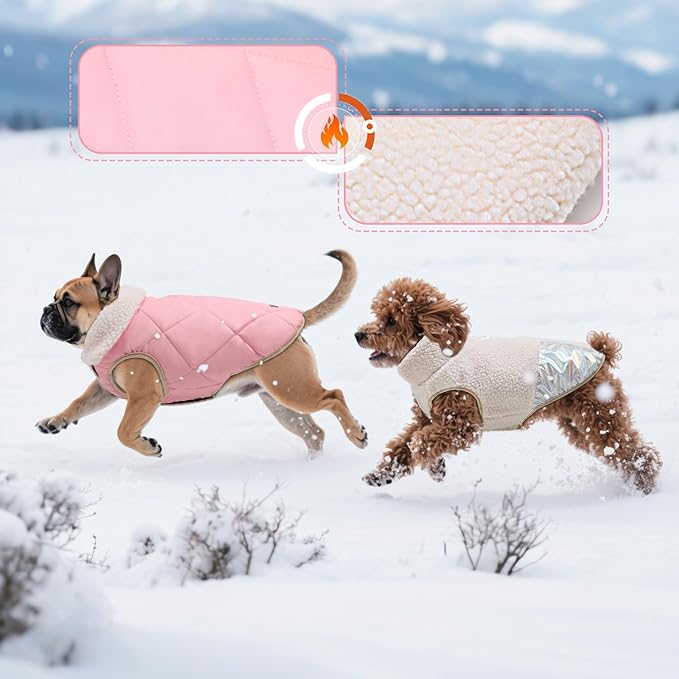 EMUST Dog Coat, Warm Reversible Dog Winter Coat with Fleece Lining, Thick Plush Puppy Coats, Cream, XL