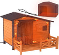 GUTINNEEN Heated Dog House Outdoor Dog Kennel with Safe Heated Pad, Chew-Proof Metal Frame and Rotating Food Bowl for Small to Medium Dogs, 44.6" L x 41.1" W x 32.9“H (Brown)