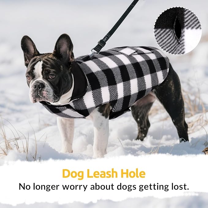 ASENKU Dog Winter Coat, Fleece Doggie Jacket Plaid Reversible Vest Waterproof Windproof Cold Weather Clothes for Small Medium Large Dogs (XXL, White)