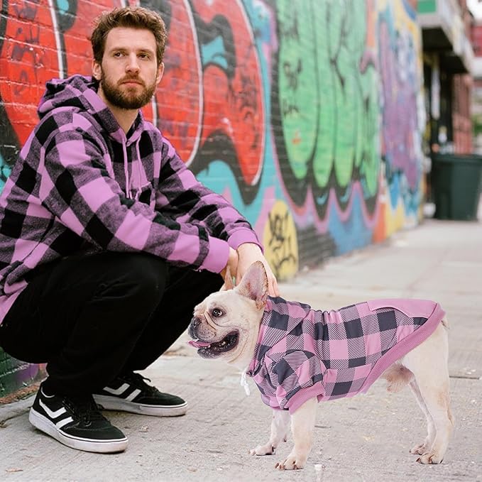 KOOLTAIL Plaid Dog Hoodie Pet Clothes Sweater with Hat and Pocket for Small Medium Large Size Dogs, Soft Winter Warm Pet Cold Weather Coat, Fleece Fall Dog Hooded Sweatshirt for Puppy Cats, PinkSM