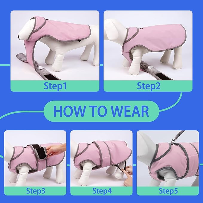 MIGOHI Reflective Dog Coat, Waterproof Winter Jacket, Fleece Lined, Small, Pink