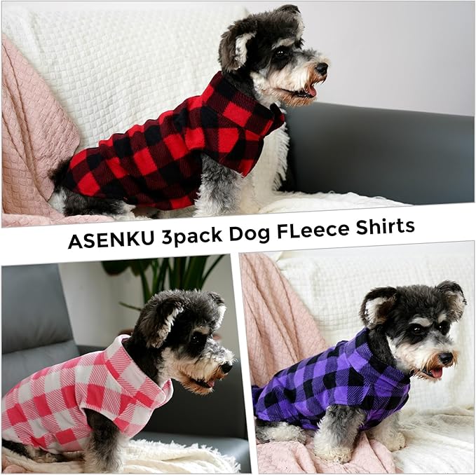 ASENKU PLAID Dog Fleece Vest & Pajamas - 3 Pack, Warm Winter Dog Coat, Jacket Pet Clothes for Small & Medium Dogs