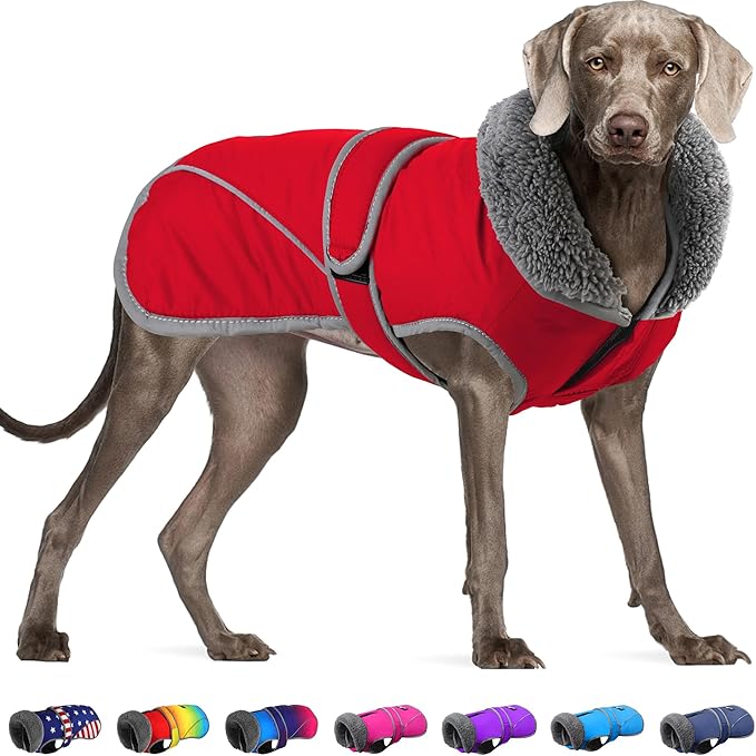 Dogcheer Dog Coat, Waterproof Dog Jacket Reflective Pet Winter Coat with Adjustable Hook & Loop, Christmas Puppy Fleece Jacket Warm Turtleneck Snowsuit for Small Medium Large Dogs - Red, 2XL