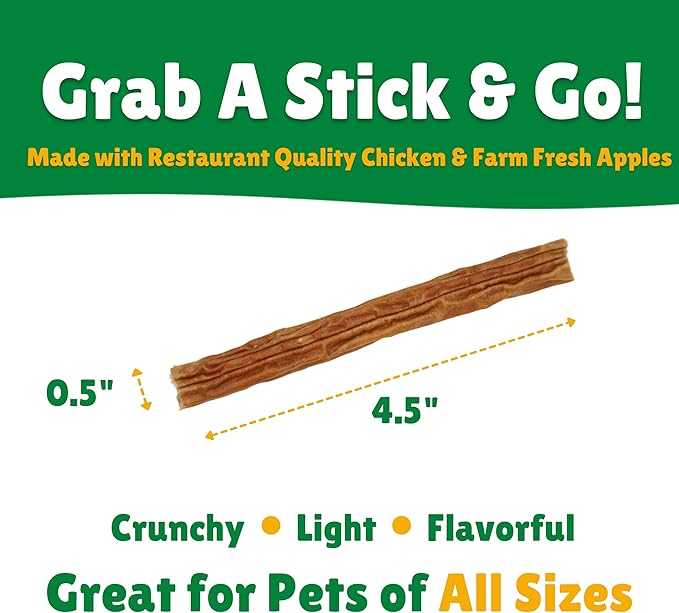 Lucky Premium Treats Lucky Shorty Slims - Apple and Chicken Jerky Dog Treats, Crunchy Dog Chew Sticks with Real Chicken and Apple for Small to Large Dogs (7 Count)