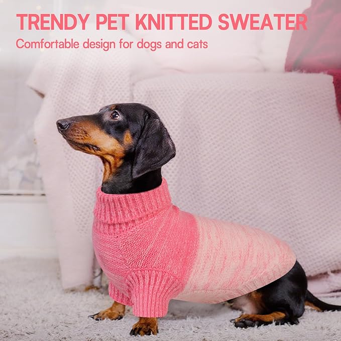 Queenmore Small Dog Sweater, Knitted Pullover Puppy Sweater,Cold Winter Pet Sweaters for Dog Girls Boys, Soft Turtleneck Knit Sweater with Leash Hole,Long Sleeves Christmas DogSweater(Pink,XS)